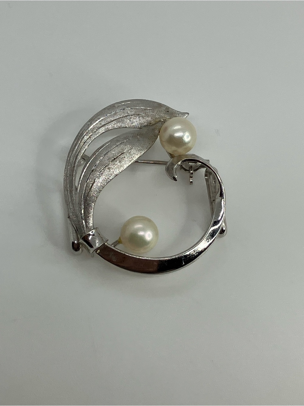Vtg Sterling Silver Pearl Foliate Convertible Slide Pendant Brooch Scarf Slide